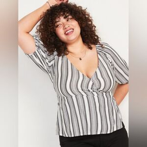Old Navy Gray and White Stripey Wrap Top